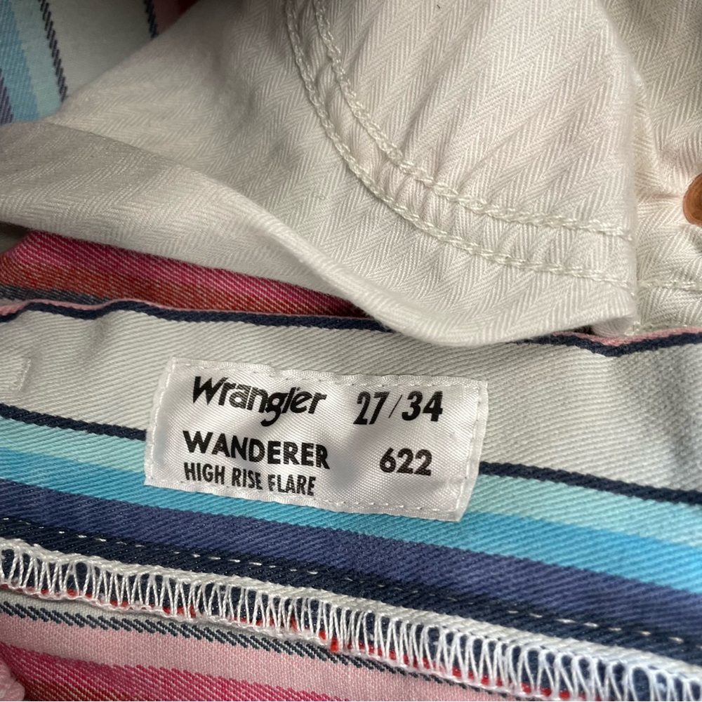 Wrangler Wanderer Flare Jeans 27 x 34 Womens High Rise Stripe Western Stretch - Picture 4 of 9